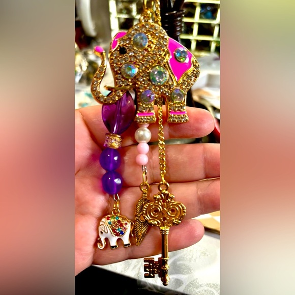 Unique,one-of-a-kind, boho-chic,bag backpack purse charm upcycle Elephant Charm - Picture 1 of 7